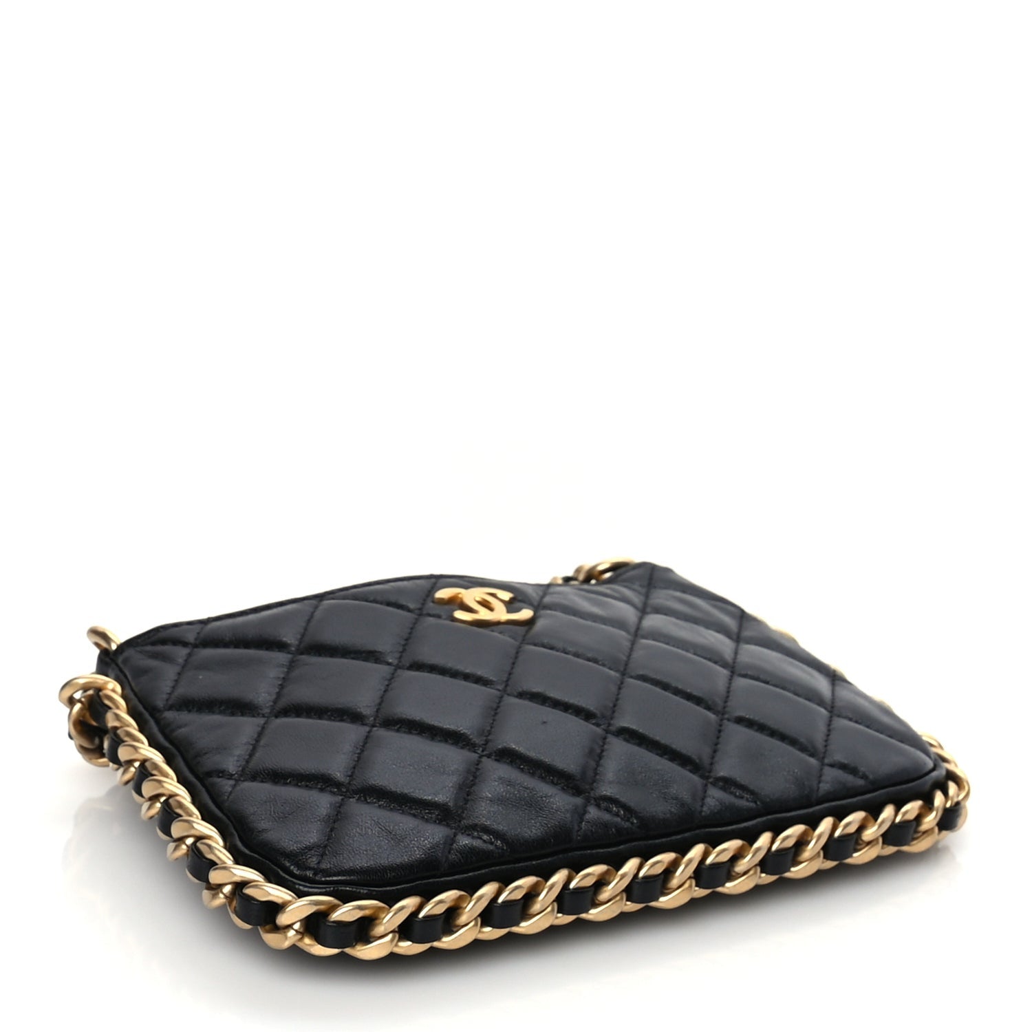 Chanel Lambskin Quilted Chain Around Top Handle Mini Bag Black 3 of 9