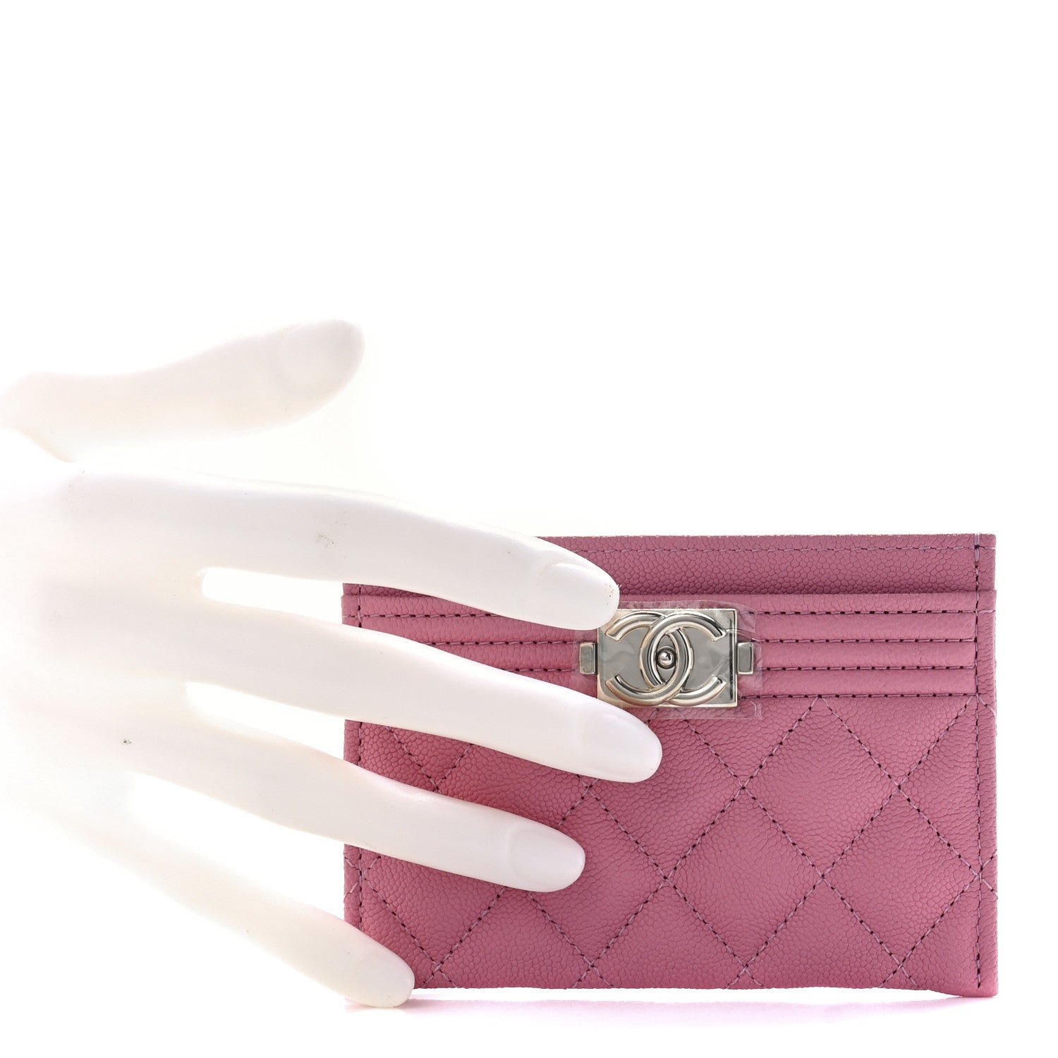 Chanel Caviar Quilted Boy Card Holder Pink 2 of 12