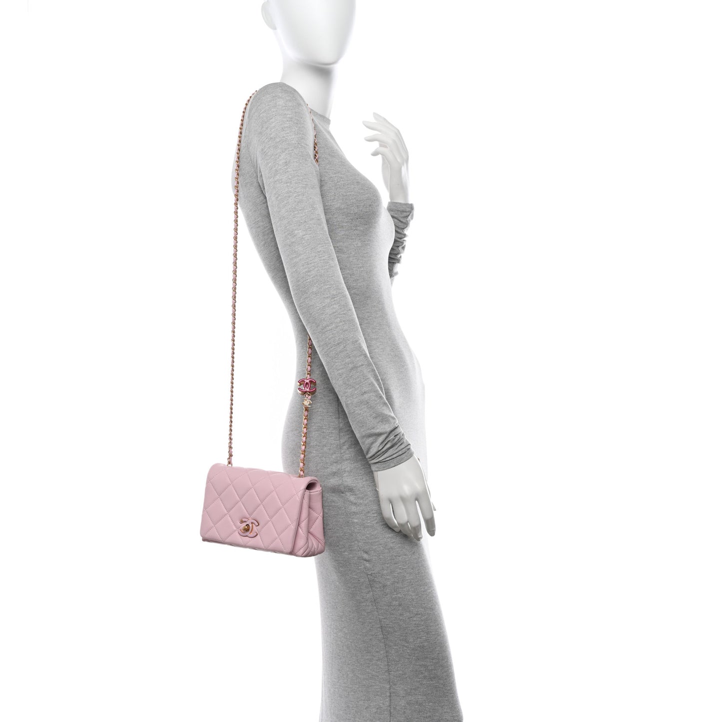 Shiny Lambskin Quilted Enamel CC Mini Flap Light Pink