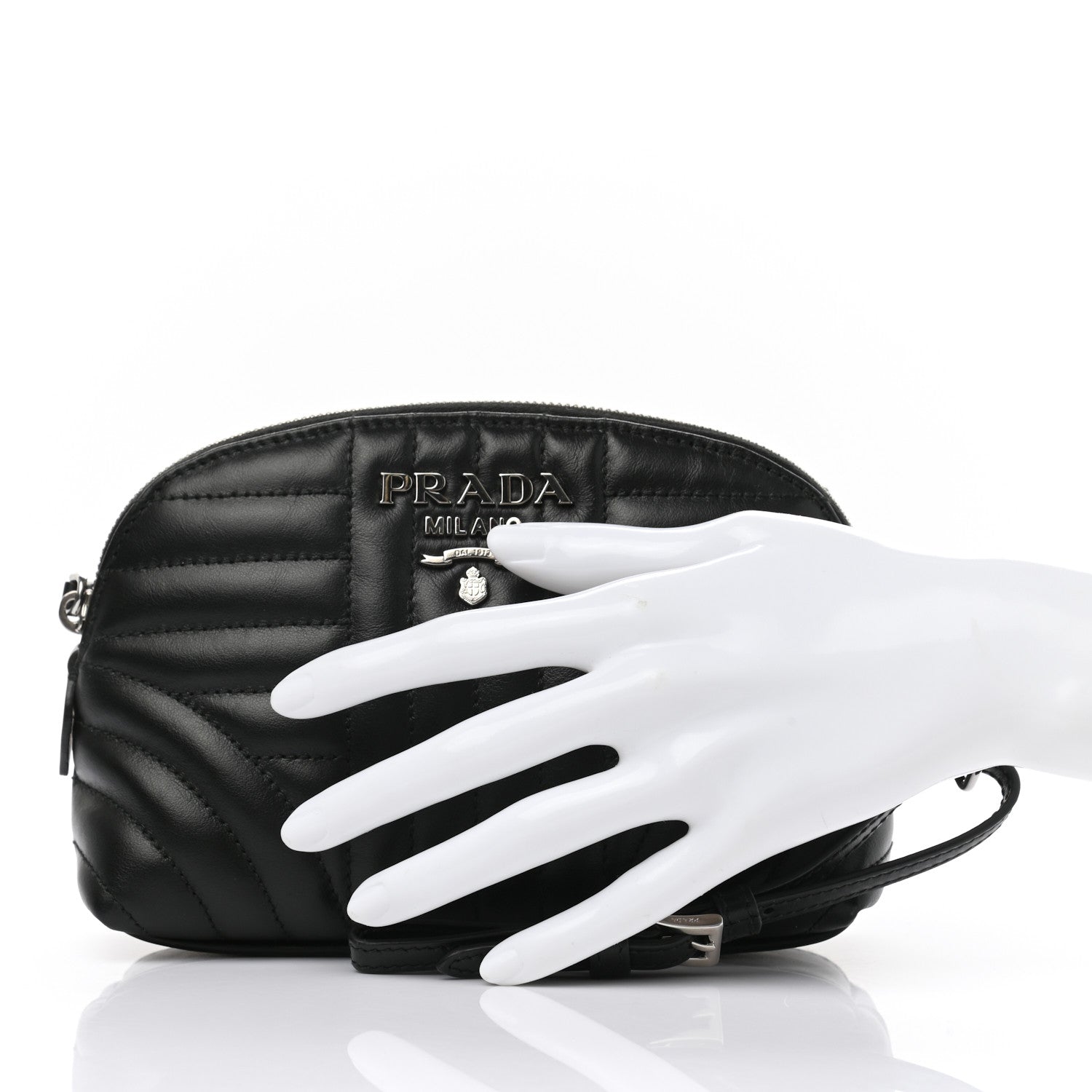 Prada Soft Calfskin Diagramme Wristlet Pouch Bag Black 2 of 7