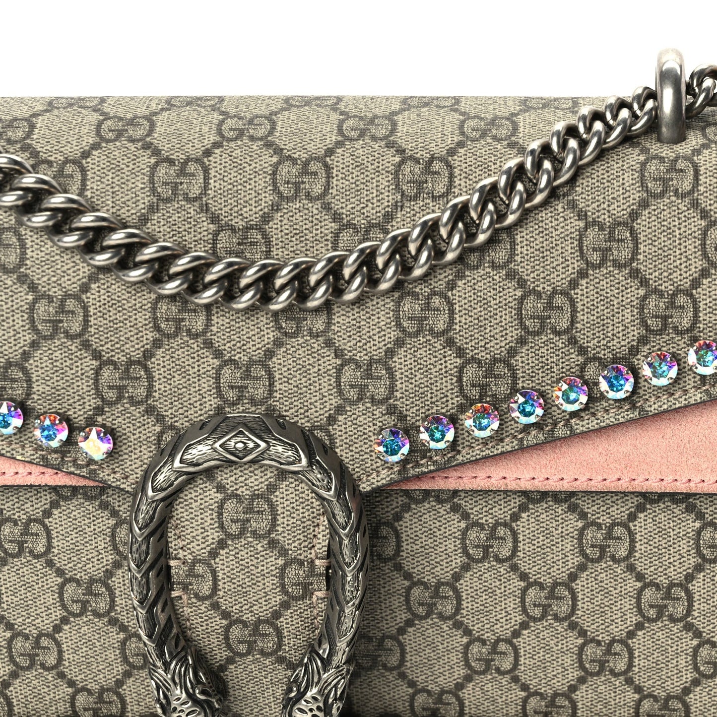 GG Supreme Monogram Suede Crystal Small Dionysus Shoulder Bag  Beige Ebony Light Peonia
