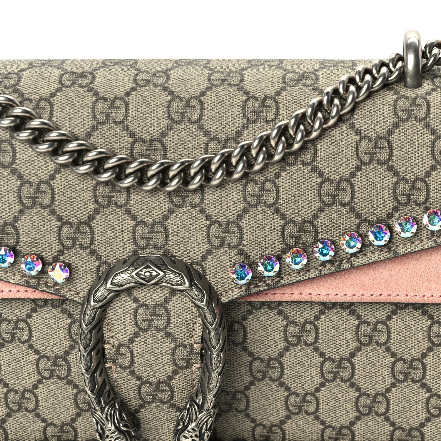 Gucci GG Supreme Monogram Suede Crystal Small Dionysus Shoulder Bag  Beige Ebony Light Peonia 7 of 9