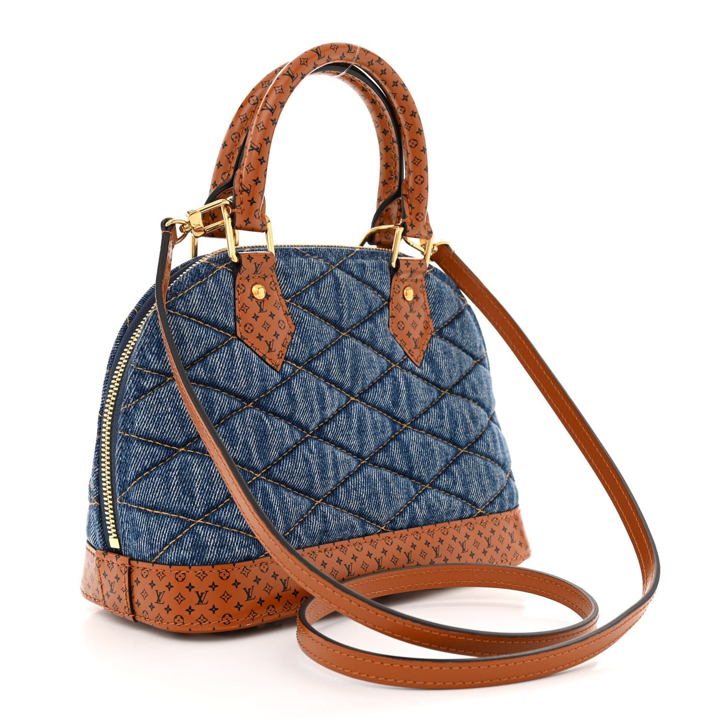 Denim Calfskin Reverse Monogram Malletage Alma BB Blue