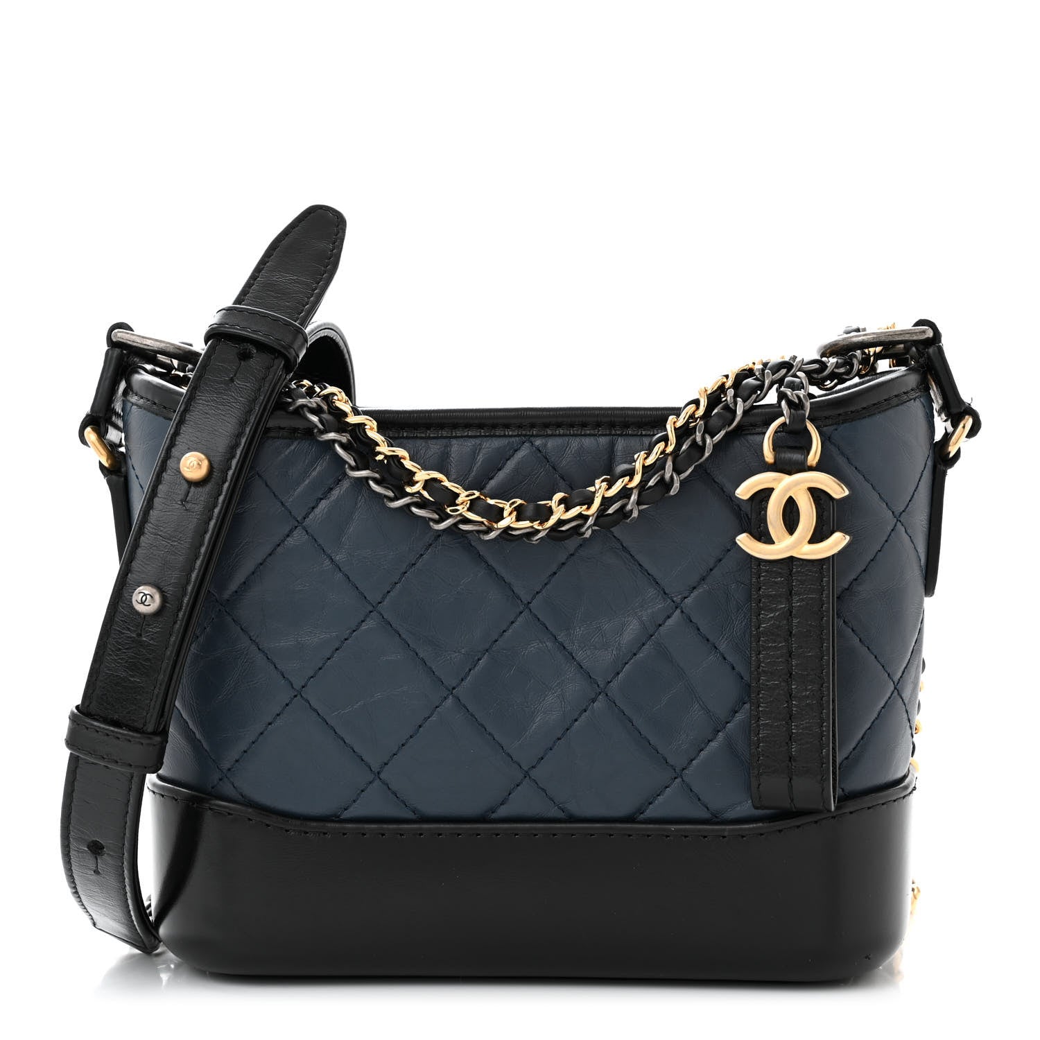 Chanel Aged Calfskin Quilted Small Gabrielle Hobo Navy Black 1 of 12