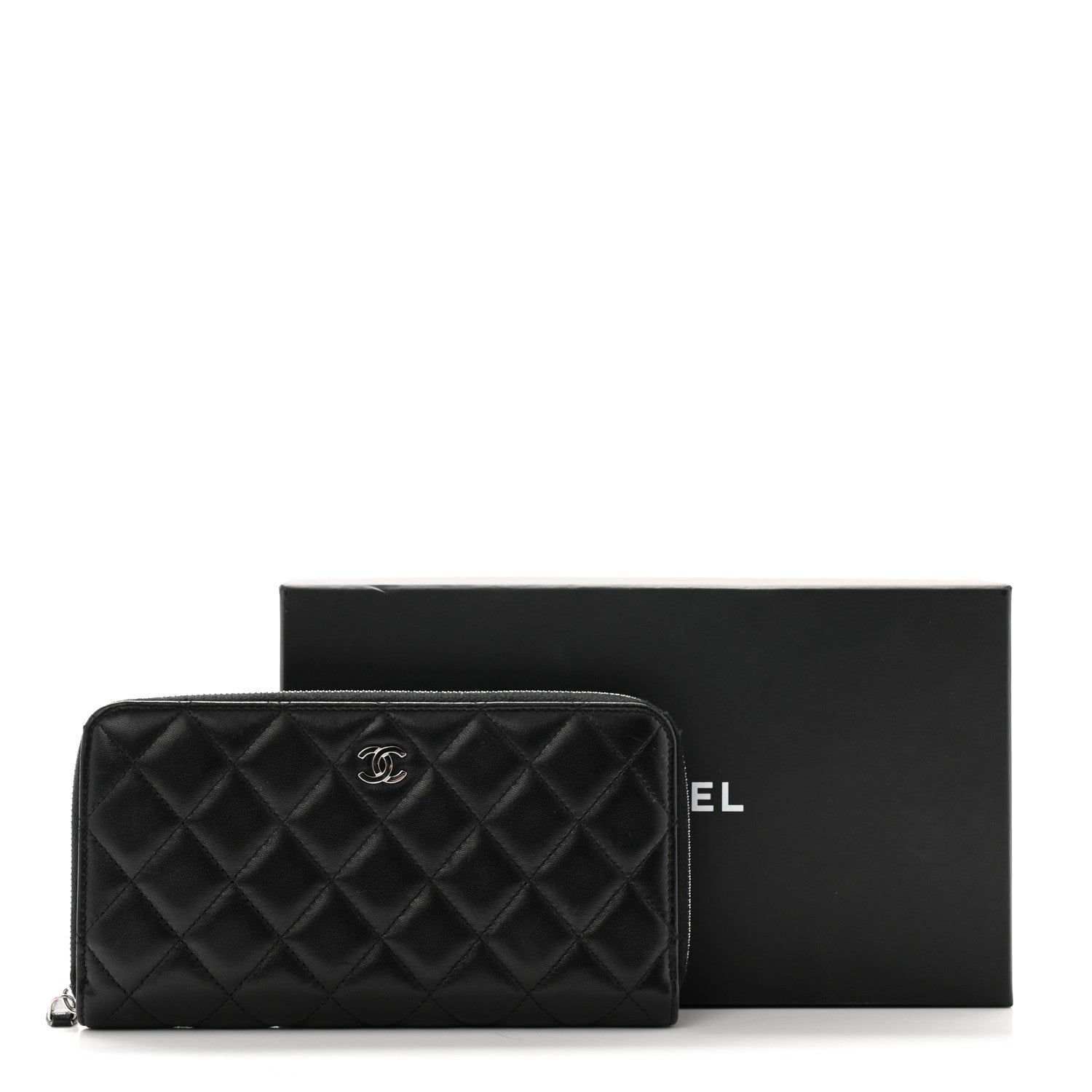 Chanel Lambskin Quilted Large Gusset Zip Around Wallet Black 13 of 13