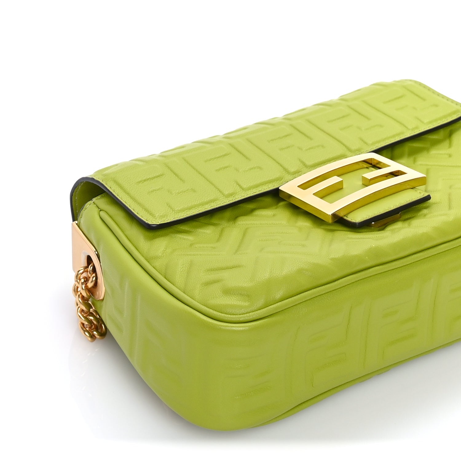 Fendi Nappa FF Embossed Small Midi Chain Baguette  Wasabi 7 of 7
