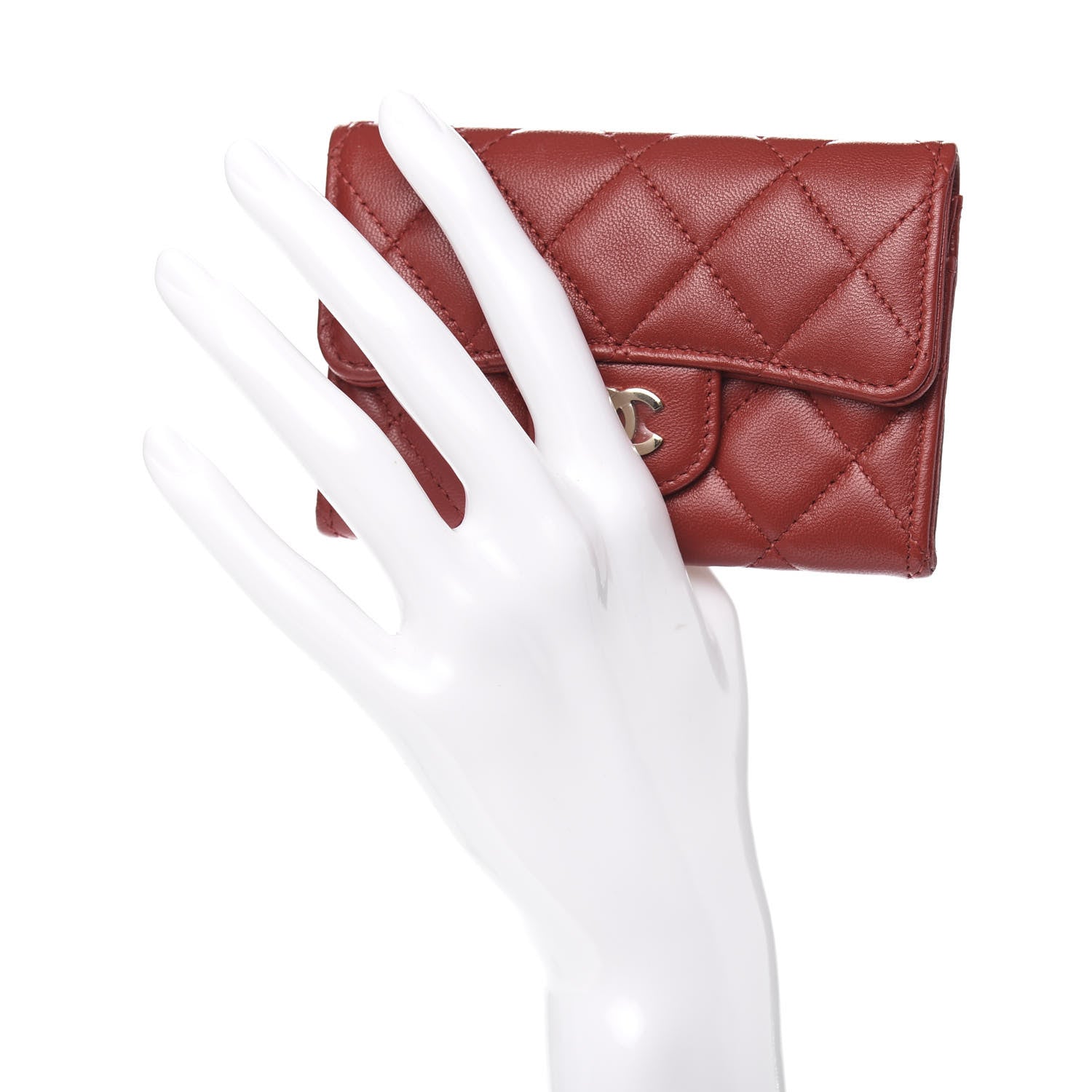 Chanel Lambskin Quilted Flap Card Holder Wallet Red 2 of 8