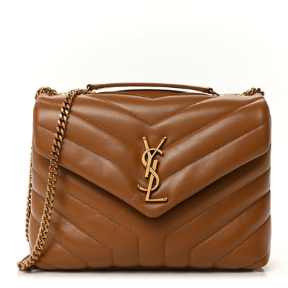 Saint Laurent Calfskin Y Quilted Monogram Small Loulou Chain Satchel  Dark Natural 1 of 8