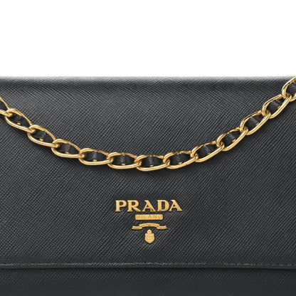Prada Saffiano Metal Oro Chain Wallet Black 8 of 12