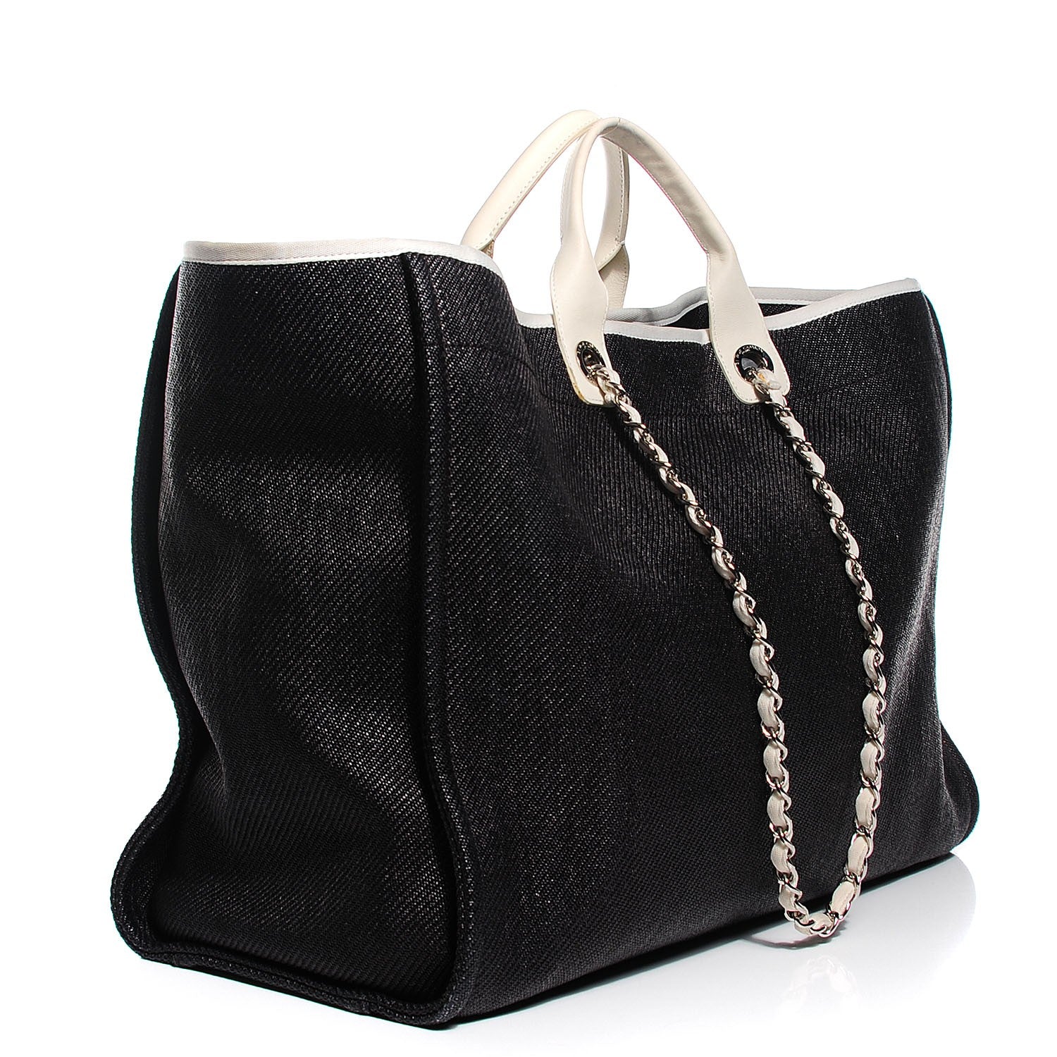 Chanel Canvas Large Deauville Tote Black White 3 of 7