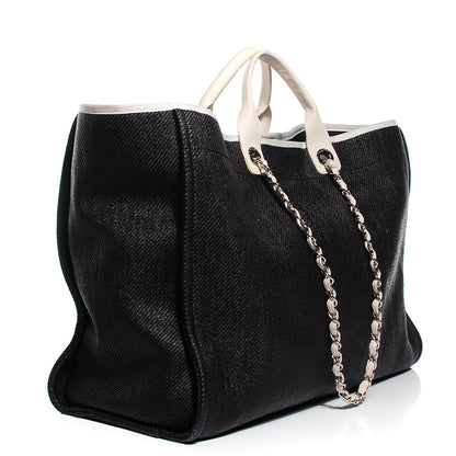 Chanel Canvas Large Deauville Tote Black White 3 of 7