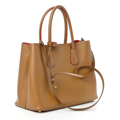 Prada Saffiano Cuir Medium Double Bag Caramel Fuoco 3 of 11