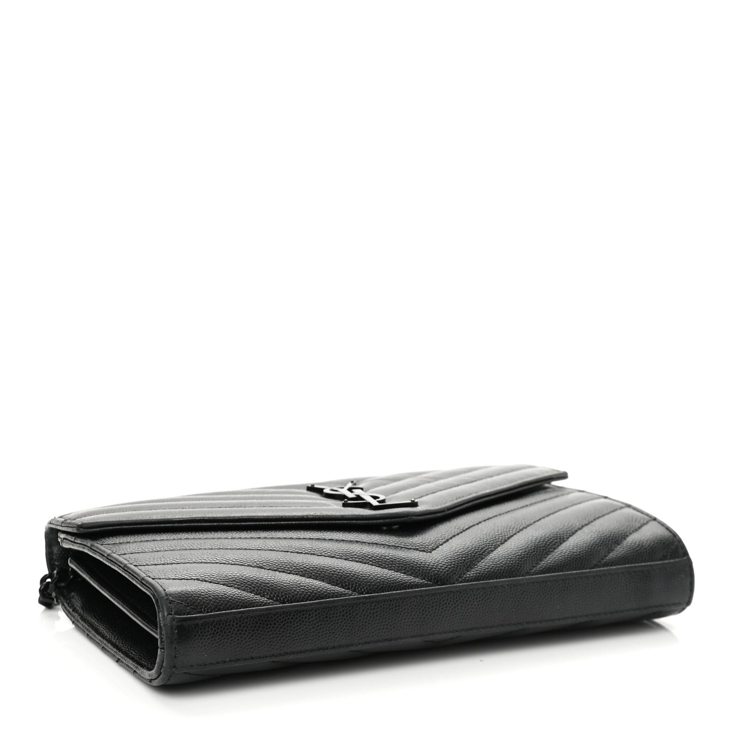 Grain De Poudre Matelasse Chevron Monogram Chain Wallet Black