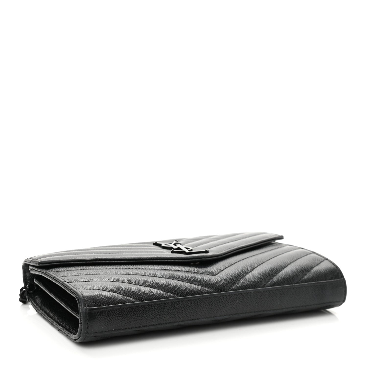 Saint Laurent Grain De Poudre Matelasse Chevron Monogram Chain Wallet Black 4 of 12