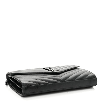 Saint Laurent Grain De Poudre Matelasse Chevron Monogram Chain Wallet Black 4 of 12
