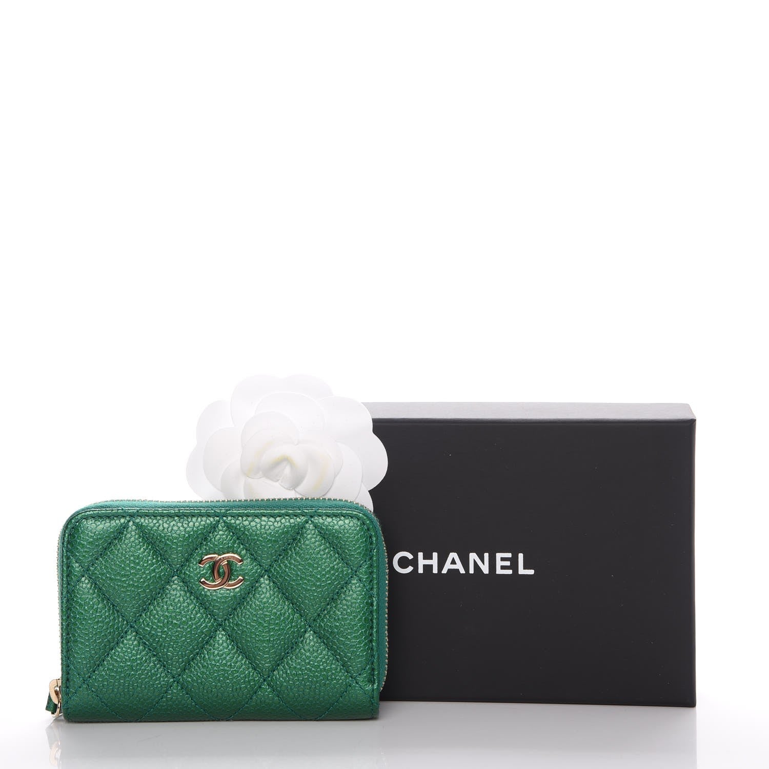 Chanel Metallic Caviar Quilted Zip Coin Purse Green 8 of 8