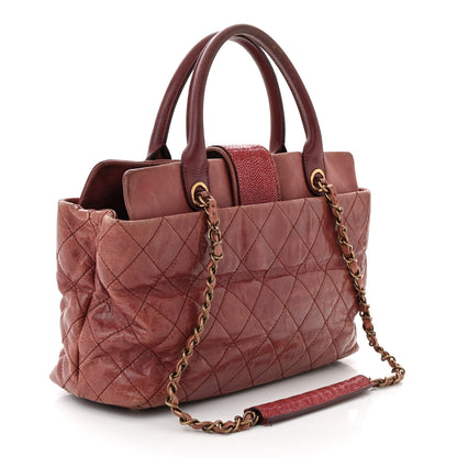 Chanel Glazed Calfskin Stingray Bindi CC Tote Red 3 of 16