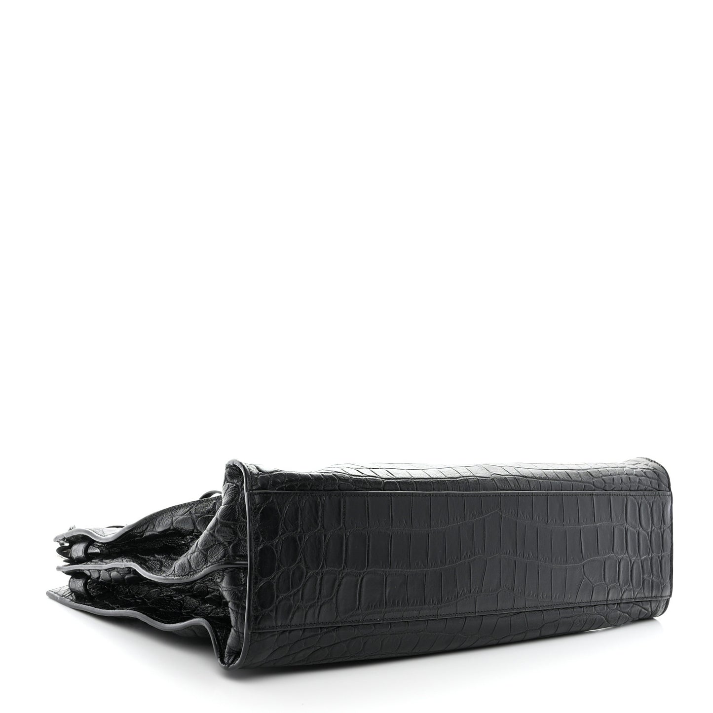 SAINT LAURENT Calfskin Crocodile Embossed Large Thin Sac De Jour Black
