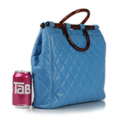 Chanel Quilted Lambskin Tortoise Handle Tote Turquoise 2 of 11