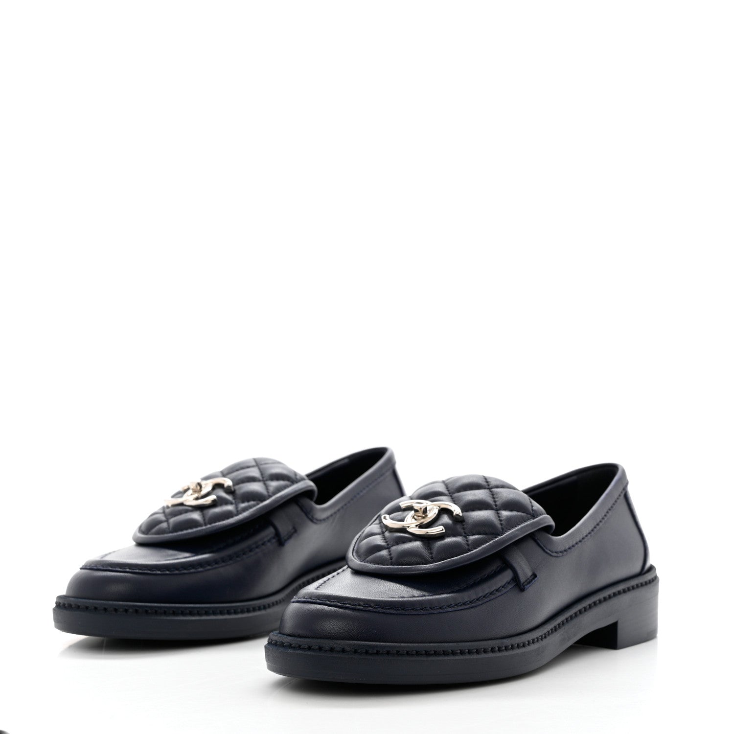 Chanel Lambskin Quilted CC Turnlock Loafers 37 Navy 3 of 10