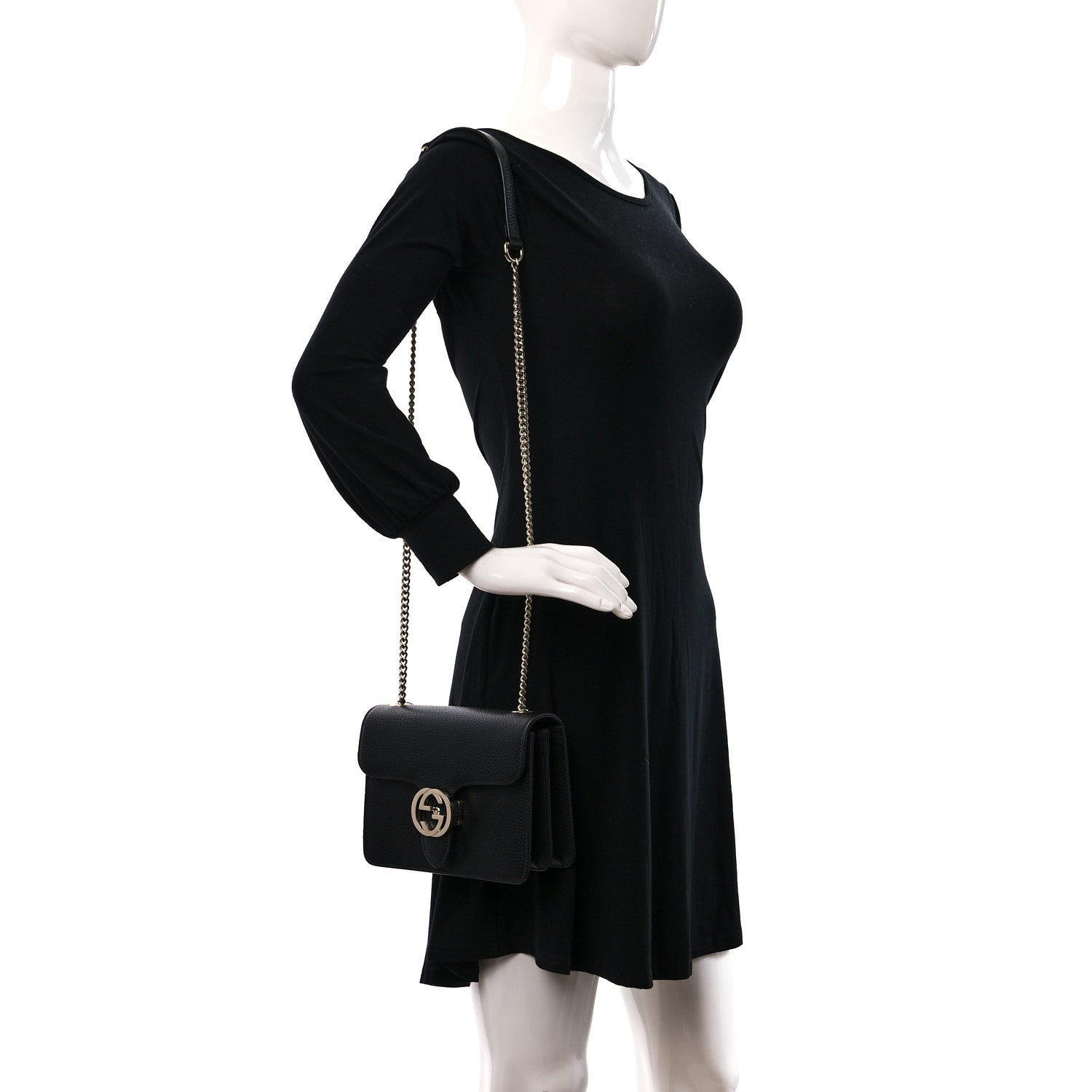 Gucci Dollar Calfskin Small Interlocking G Shoulder Bag Black 2 of 9