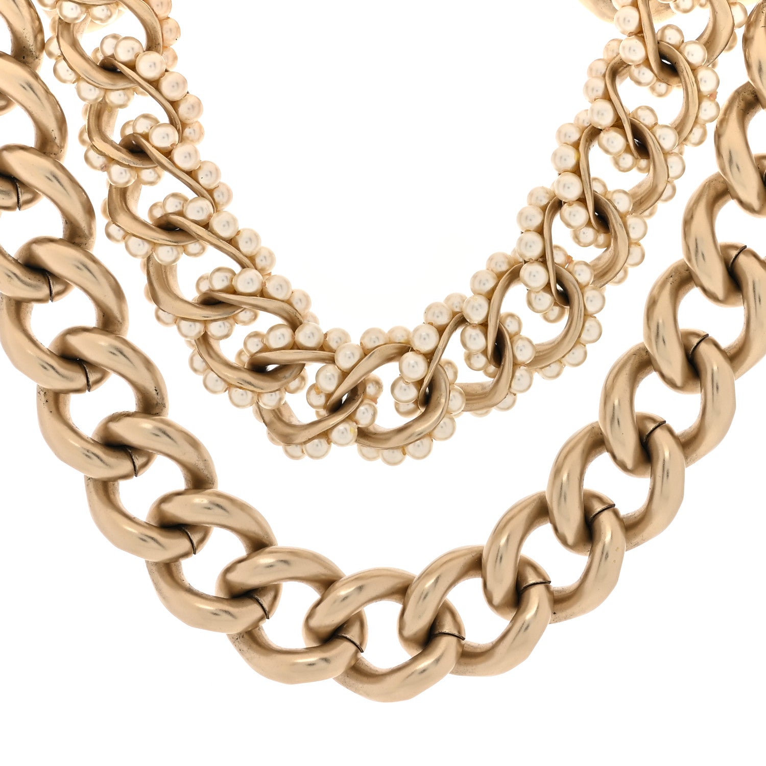Chanel Chain Link Pearl Choker Necklace Gold 2 of 5