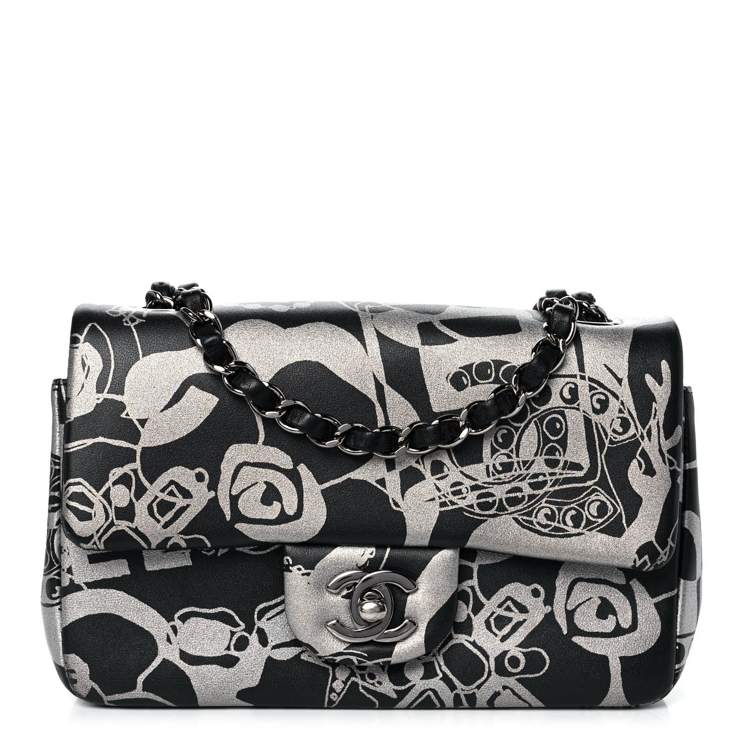 Chanel Lambskin Printed Mini Rectangular Flap Black Silver 1 of 11
