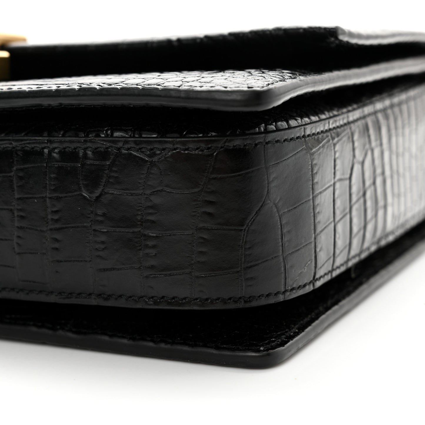 Calfskin Crocodile Embossed Medium Bellechasse Satchel Black