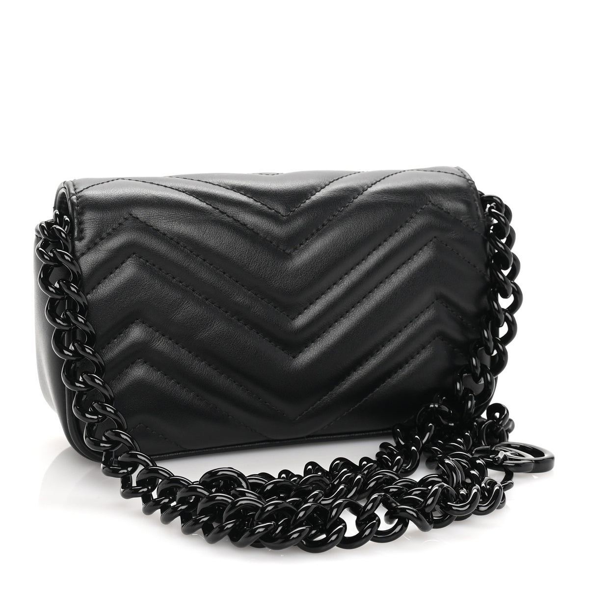 Gucci Calfskin Matelasse Monochrome GG Marmont Chain Belt Bag  Black 2 of 8