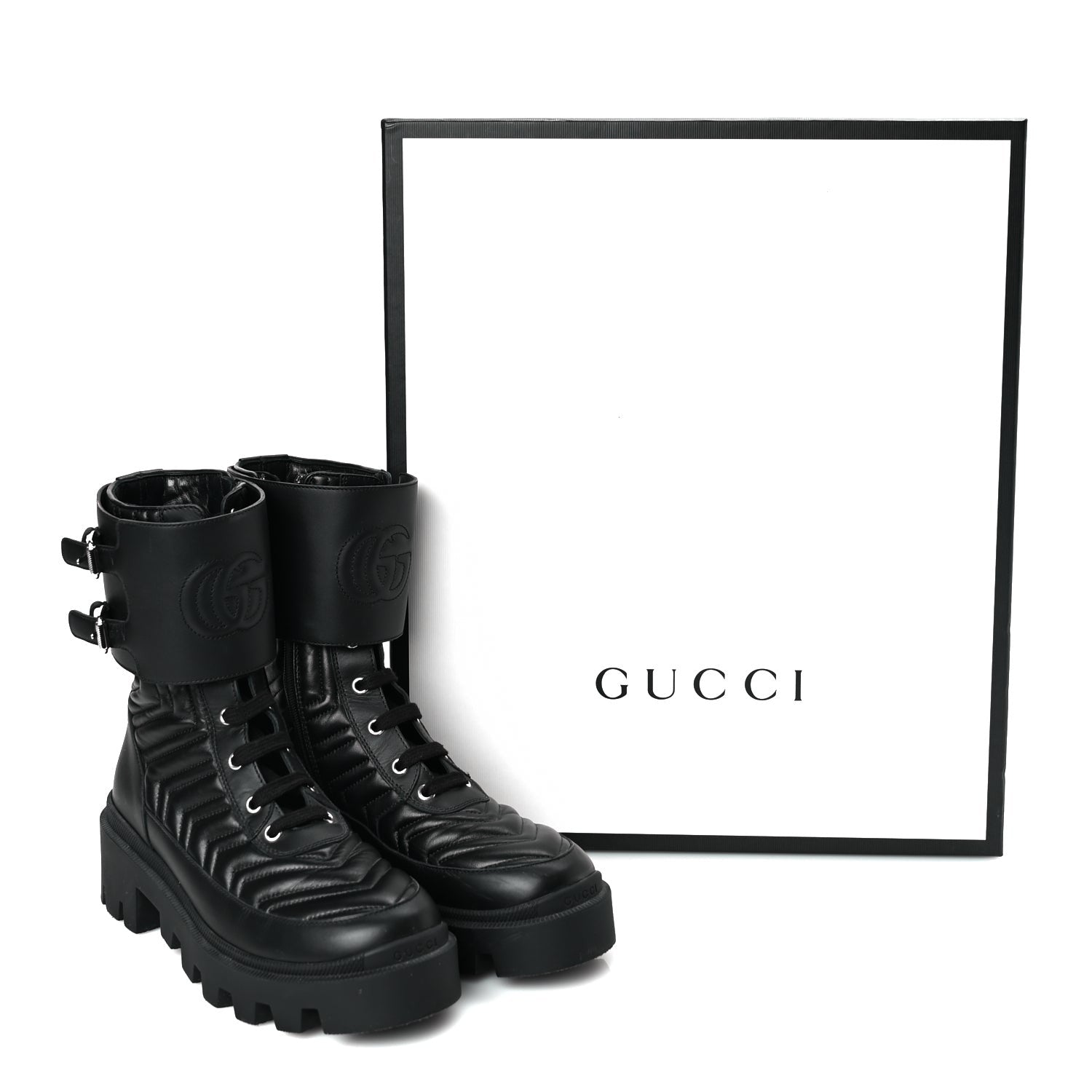 Gucci Nappa Frances GG Matelasse Platform Combat Boots 37 Black 8 of 8