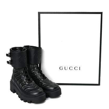 Gucci Nappa Frances GG Matelasse Platform Combat Boots 37 Black 8 of 8