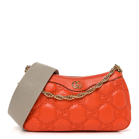 Calfskin GG Matelasse Chain Handbag Deep Orange Natural