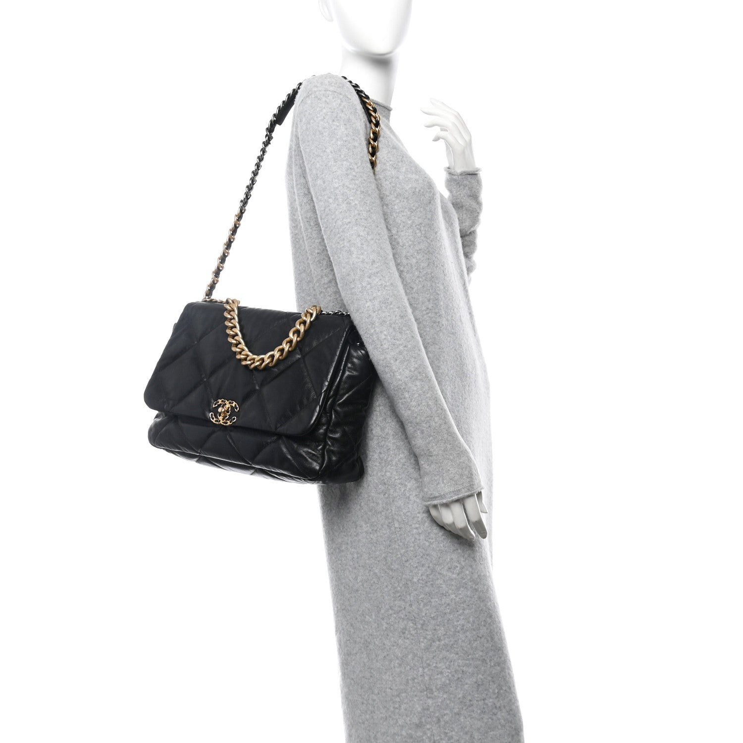 Chanel Goatskin Quilted Maxi Chanel 19 Flap Black 2 of 10