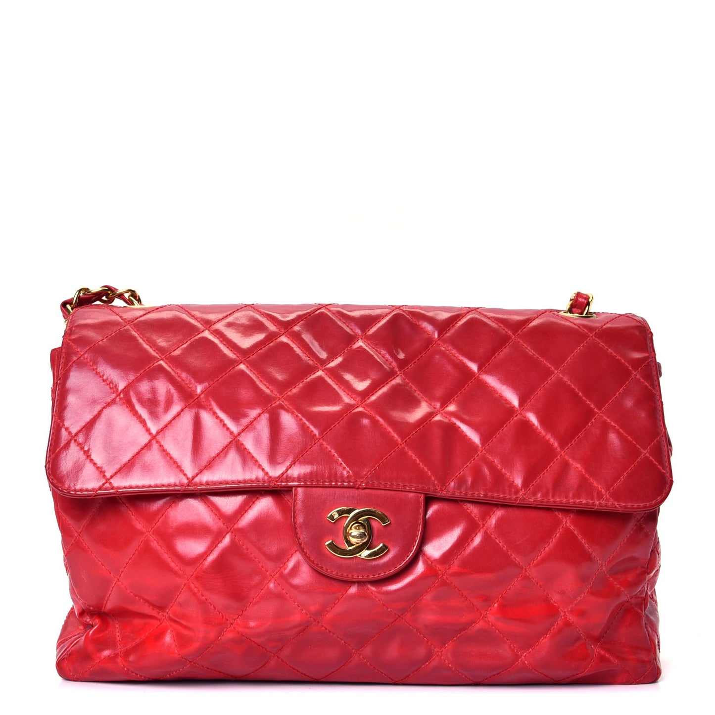 Lambskin Quilted Jumbo Single Flap Red