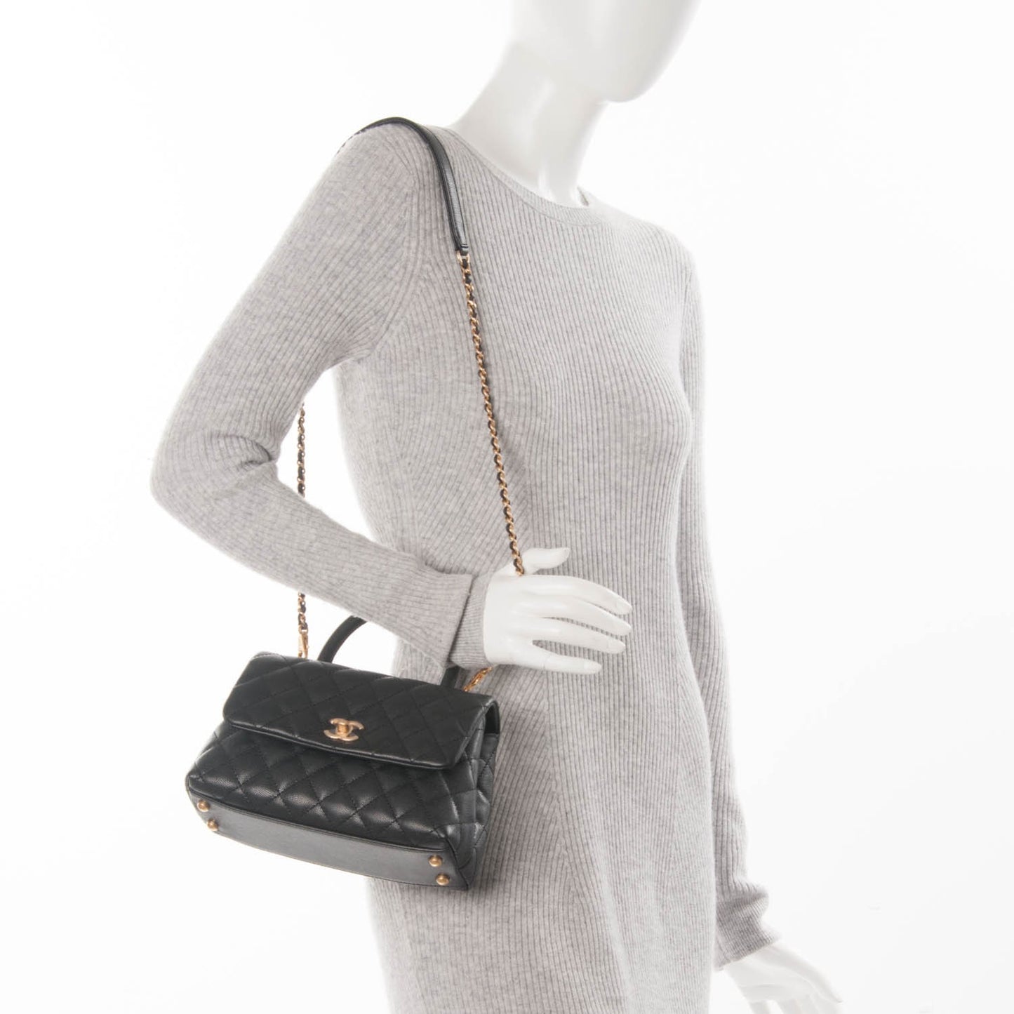 Caviar Quilted Mini Coco Handle Flap Black