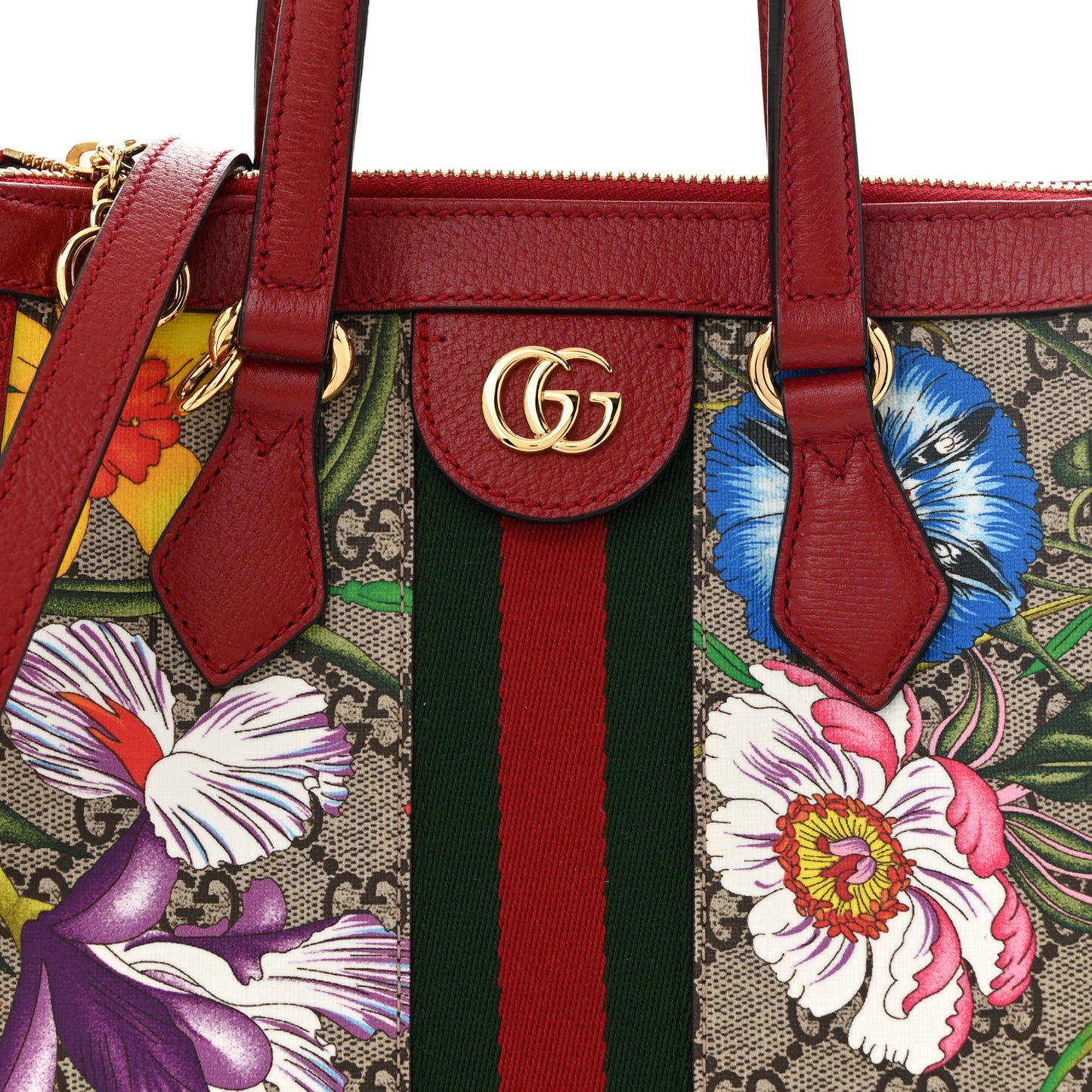 GG Supreme Monogram Flora Web Small Ophidia Tote Bag Red