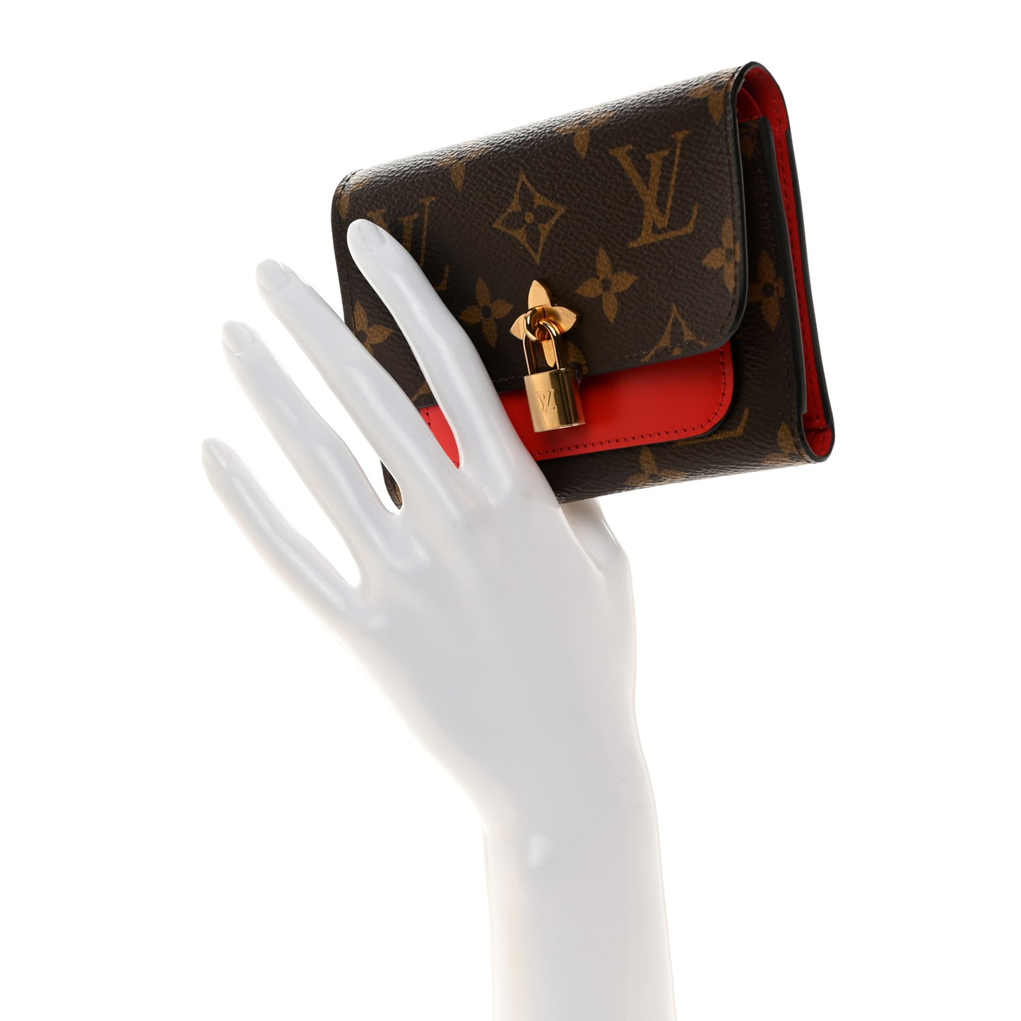 Monogram Flower Lock Compact Wallet Coquelicot