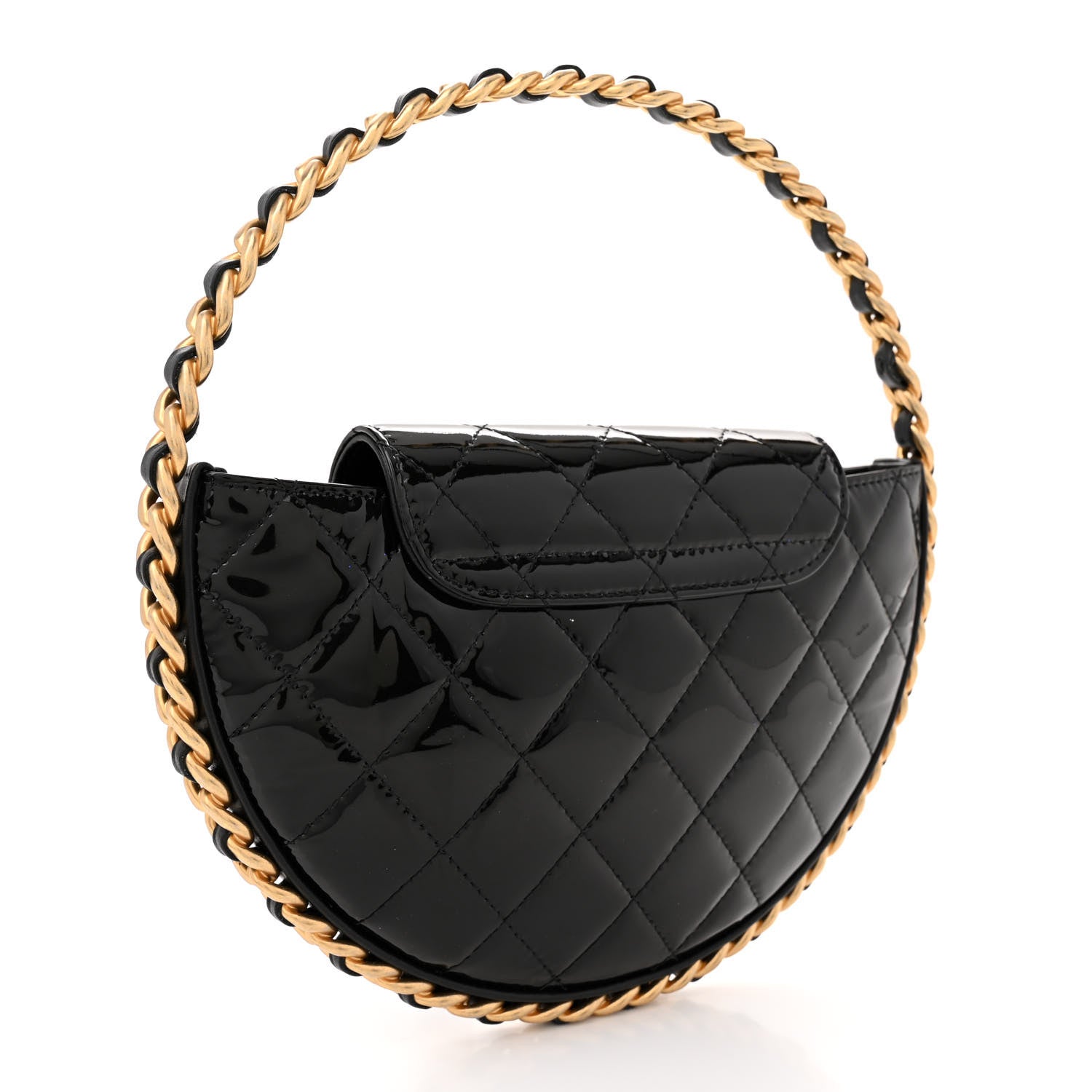 Chanel Patent Calfskin Quilted Chain Hoop Bag Black 3 of 10