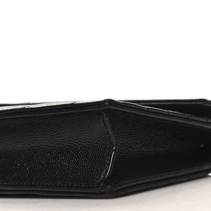 Saint Laurent Grain De Poudre Matelasse Chevron Monogram Envelope Chain Wallet Black 10 of 11