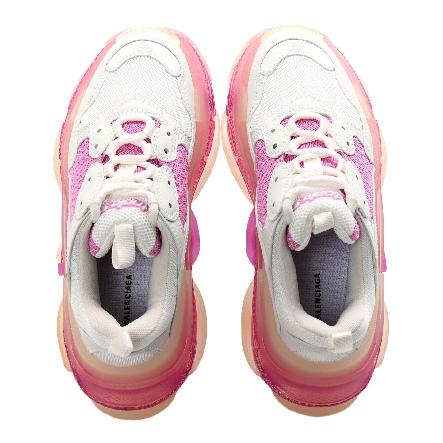 Fabric Mesh Clear Sole Womens Triple S Sneakers 36 White Pink