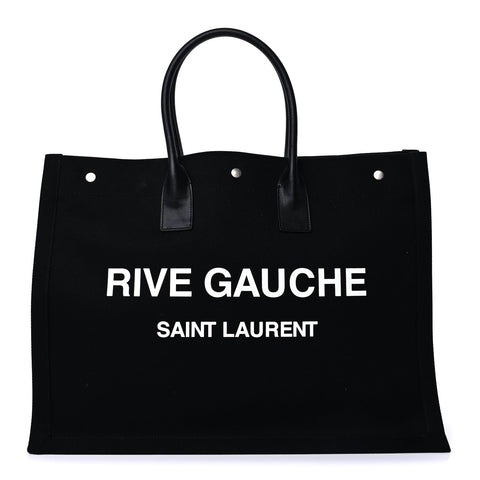 Linen Calfskin Rive Gauche Tote Black