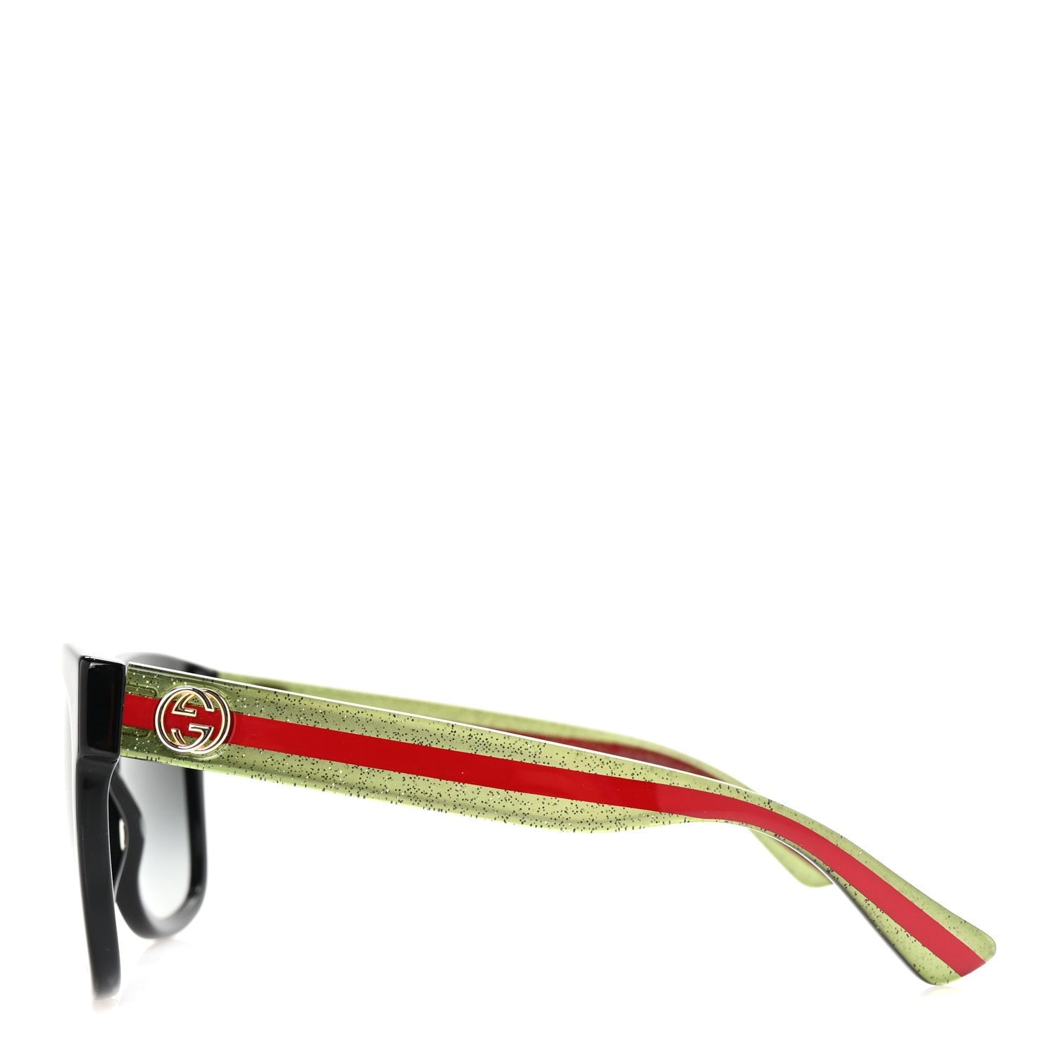 Gucci Acetate Square Frame Web Glitter Sunglasses GG0034S Black Green 3 of 7