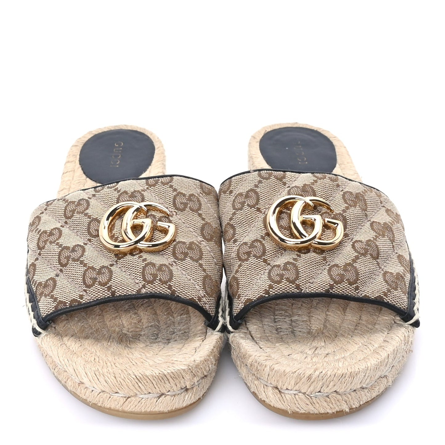 Monogram Matelasse GG Marmont Espadrille 20mm Slide Sandals 38.5  Beige Ebony Black