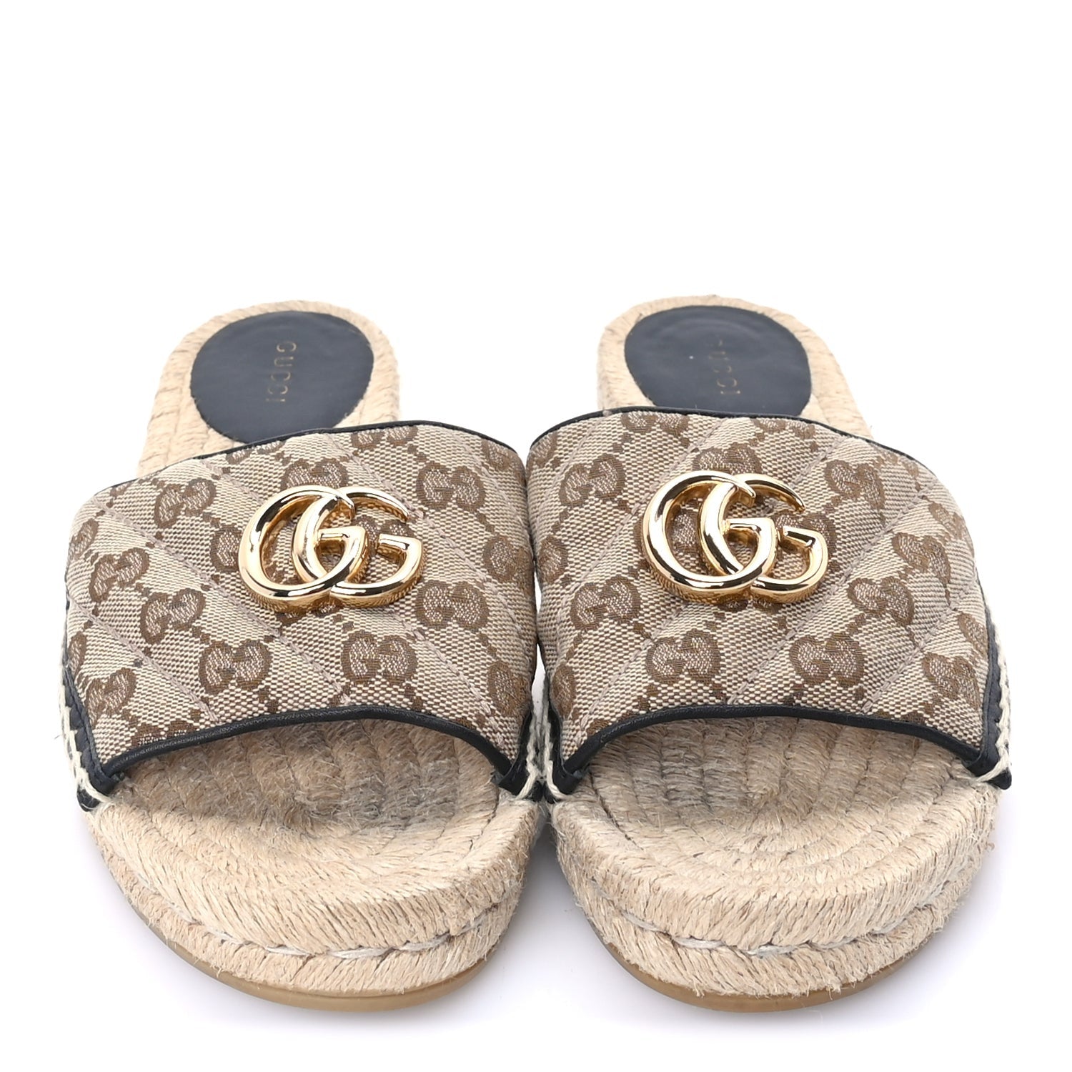 Gucci Monogram Matelasse GG Marmont Espadrille 20mm Slide Sandals 38.5  Beige Ebony Black 3 of 7