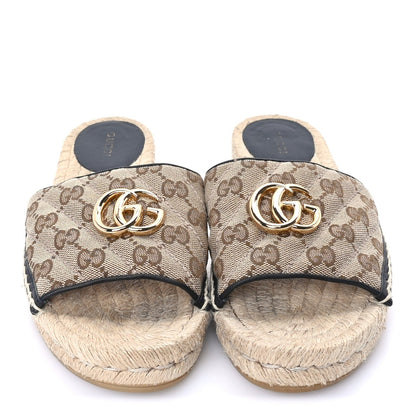 Gucci Monogram Matelasse GG Marmont Espadrille 20mm Slide Sandals 38.5  Beige Ebony Black 3 of 7