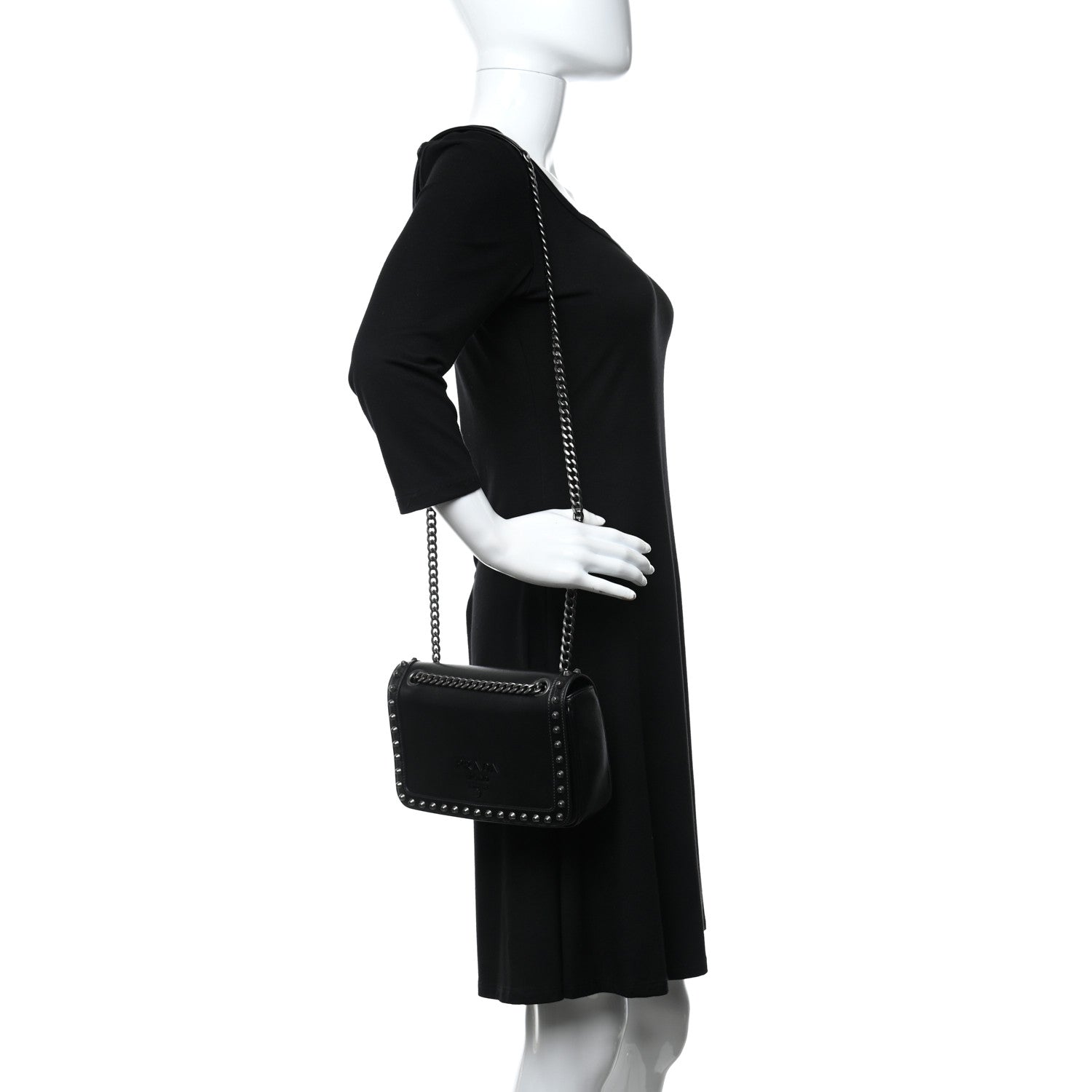 Prada Glace Calfskin Studded Crossbody Black 2 of 12