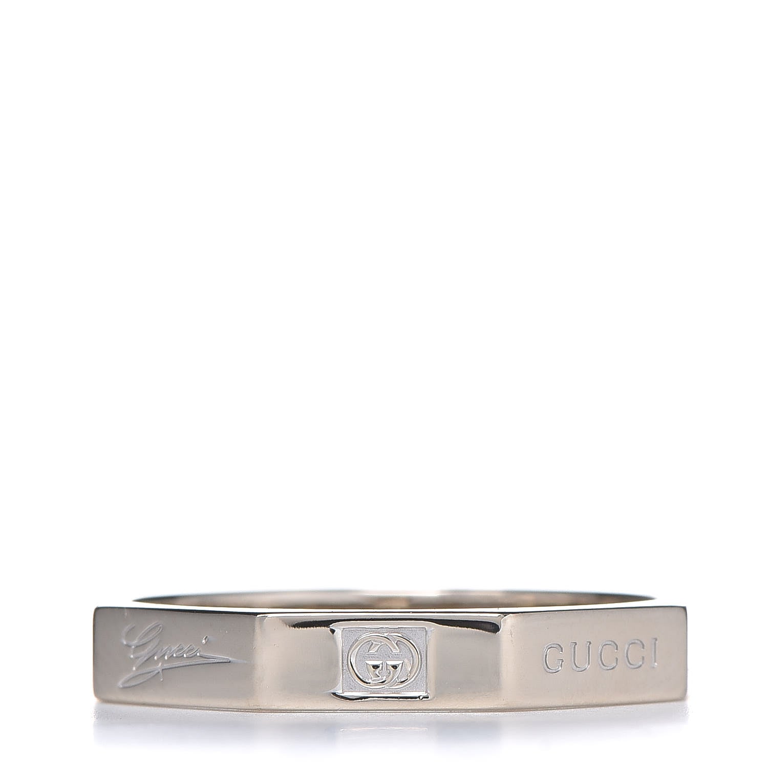 Gucci 18K White Gold Octagon Logo Band Ring 59 8.75 3 of 6