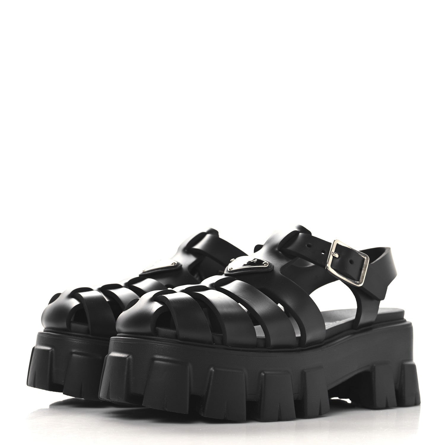 Prada Foam Rubber Triangle Logo Monolith 55mm Cage Sandals 36 Black 4 of 7