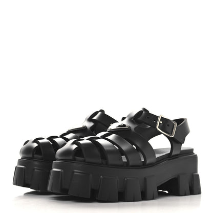 Prada Foam Rubber Triangle Logo Monolith 55mm Cage Sandals 36 Black 4 of 7
