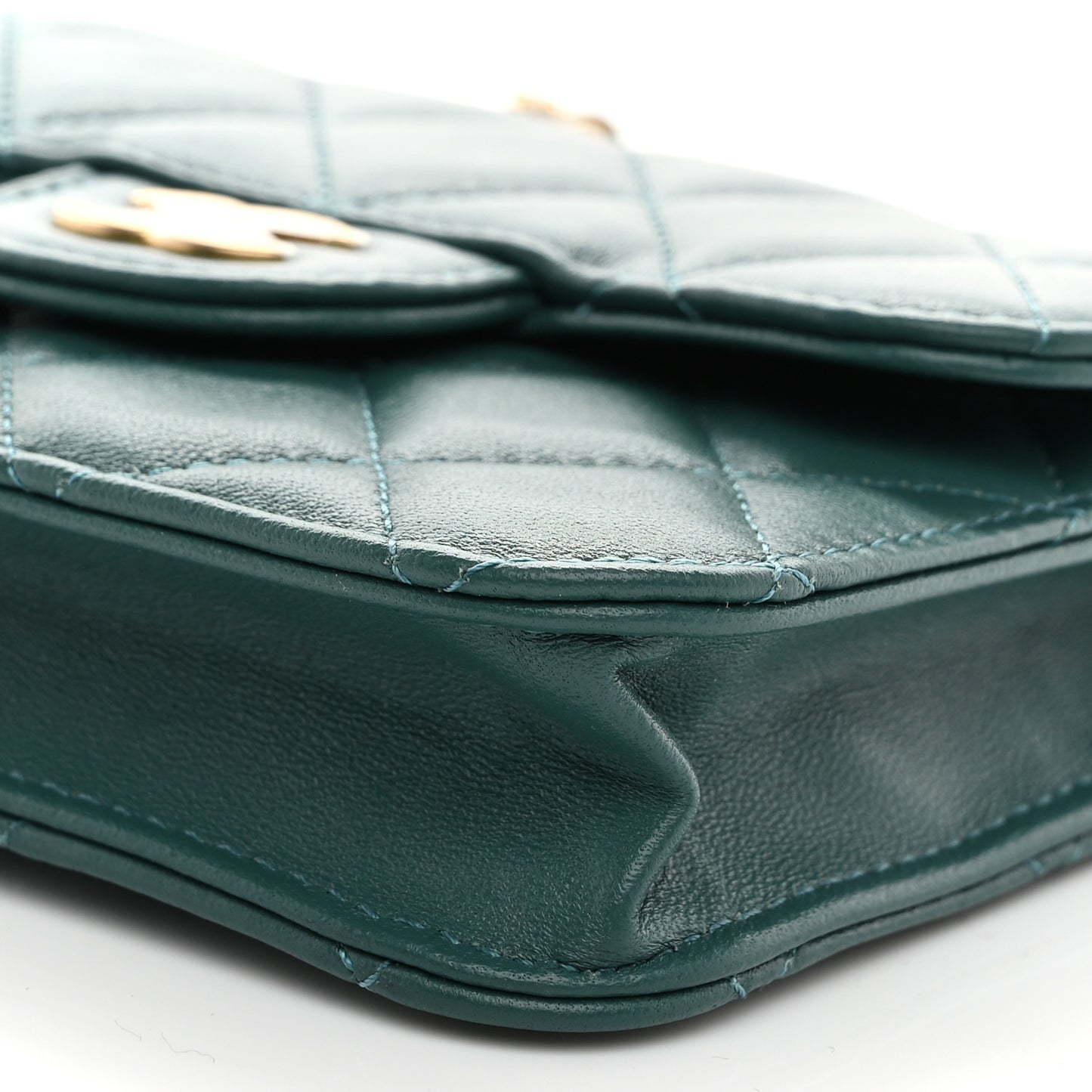 Lambskin Quilted Top Handle Flap Coin Purse With Chain Green